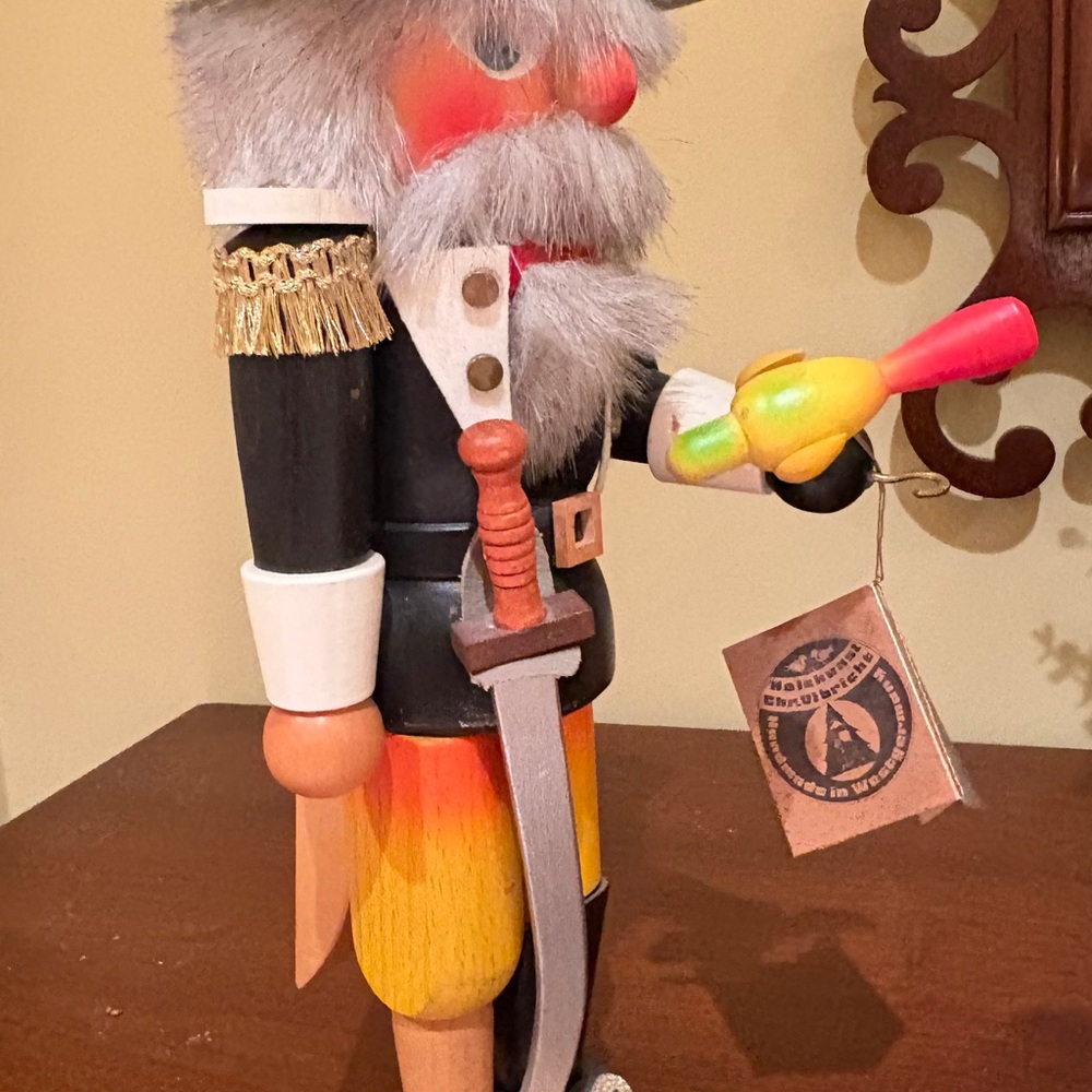 Festive Wooden Nutcracker with Sword - Black, Gold, and Red